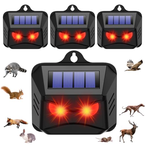 4 Pack Solar Predator Eyes Nocturnal Animal Repellent Outdoor,Auto Activate Animal Deterrent Predator Lights for Coyote,Racoon,Foxe,Skunk,Deer,Red LED Wildlife Guard for Yard, Garden,Farm,Chicken Coop