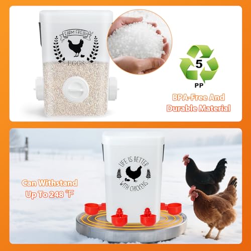 ‎Tgeyd Backyard Chicken Feeder & Waterer Set – No-Waste Feeding Station for Coop & Run, Gravity Water Cups, Feed Storage Container (3 Gal/15 LB)