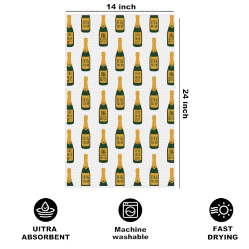 Jztco 2 Pcs Funny Trump Kitchen Towel, Anti Trump Gifts for Women | Champagne Bottle Wine Hand Towels for Kitchen Home Decor, Absorbent Microfiber Dish Cloth Tea Towels, 14x24 Inch - color: Multi 1667