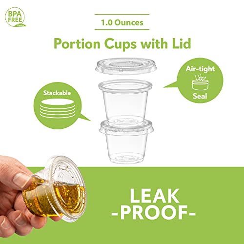 (1 oz - 100 Sets) Clear Diposable Plastic Portion Cups With Lids, Small Mini Containers For Portion Controll, Jello Shots, Meal Prep, Sauce Cups, Slime, Condiments, - color: Clear, size: 1 Ounce
