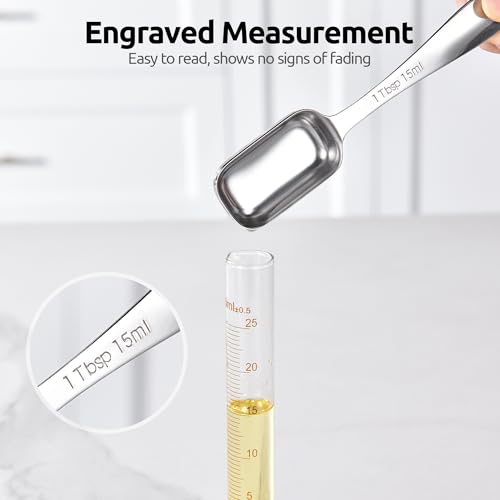 U-Taste 600ºF Heat Resistant Silicone Turners, 13.6in Long Solid & Slotted Kitchen Spatula, and 18/8 Stainless Steel Square Measuring Spoons Set of 8 (Orange+Silver)