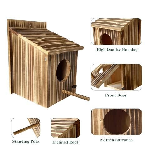 TIANCENTRAL H Wooden Bird House Outdoor Hanging Garden Decor for Wild Birds | Weatherproof Natural Wood, Tool-Free Assembly, Hanging Birdhouse, Attracts Wild Birds, Patio Lawn Decor, Gift for Bird Lovers