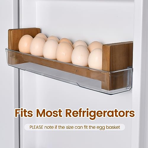Sishynio Double Layer Egg Tray Holder Countertop, Wooden Fresh Egg Rack | Stackable Storage Basket; 2 Tier Egg Organizer for Farmhouse Kitchen, Refrigerator; Fresh Eggs, Dark Woodgrain, Pegs, Rustic - style: 2 tier pine egg tray
