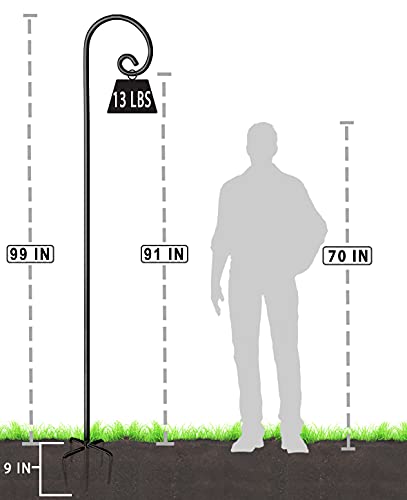 Outdoor Shepherd Hooks 108 inch Tall for Bird Feeder (2 Packs), Adjustable Metal Garden Poles for Hanging Plants Solar Light Lantern, Bright Black - size: 108IN