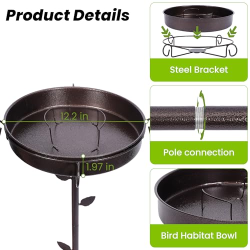 35 Inch Metal Bird Bath for Outside, 12 Inch Bowl, 5-Prong Base | Bathing and Feeding Station, Freestanding Design, Attracts Wild Birds to Patios, Lawns and Gardens - size: bird bath
