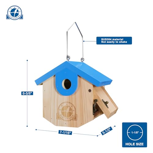 SISTERBIRD Wren Bird Houses for Outside Cedar Hanging Birdhouses for Outdoors 1-1/8" Entrance Hole Bird Houses for Outside Clearance Wooden Nesting Box Chickadee Predator Guard, Blue - color: Blue
