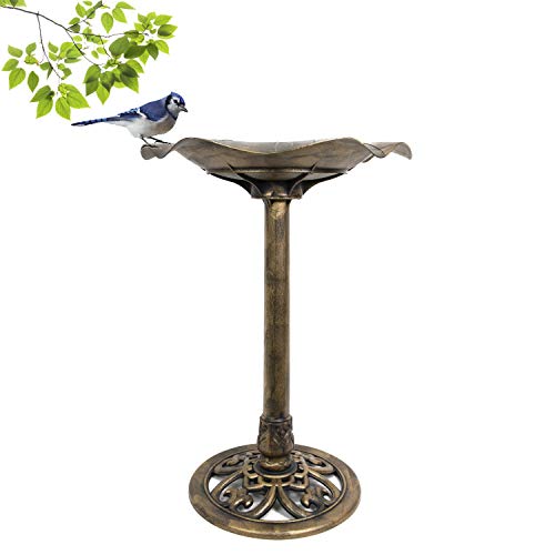 Pedestal Bird Bath Antique Fountain for Outdoor & Garden Decoration | 27 Inch Height | Steel Lily Pad Style