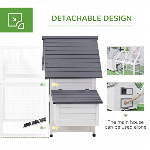 PawHut Grey and White Wooden 0.07-Acre In-Ground Poultry Cage with Nesting Box, Ramp, Run D51-102 | Outdoor Chicken House Poultry Cage, Hen, Removable Tray, Roosting Bars, Ramp, for Garden Backyard - color: Dark Gray