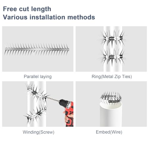 Bird Spikes 32 FT Anti Climb Spikes Stainless Steel Bird Squirrel Deterrent | Acts as squirrel baffles for bird feeders, stops squirrels stealing bird food - size: 32 FT