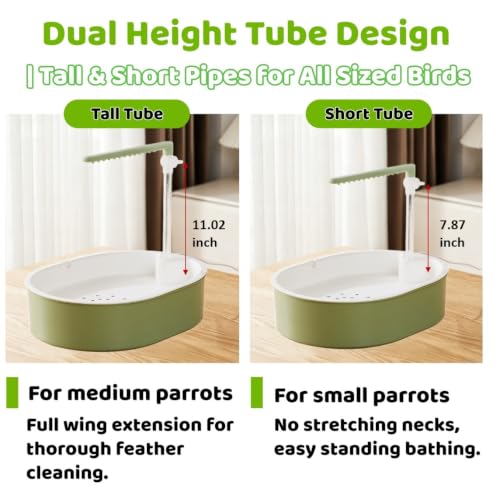 Automatic Bird Bath, Parrot Shower with Circulating Water, Green Pipe | Adjustable Water Flow, Indoor Parrot Bath for Cage with Plug for Parakeet Budgie Cockatiel Finches Cockatoo Pet Bird - color: green pipe