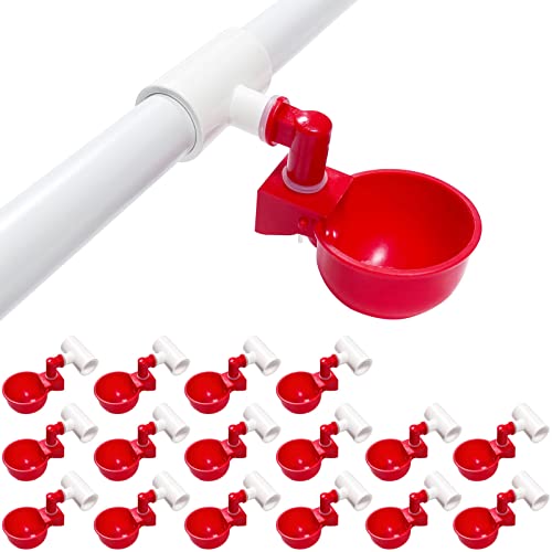 Chicken Water Cups for PVC with Tee (16 Pack), Automatic Chicken Waterer Kit for Poultry, DIY PVC Water Feeder for Chicken/Duck/Quail/Turkey - size: 16-Pack