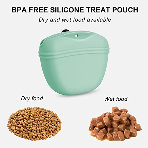 Left&Right Dog Clicker Training Kit,Silicone Dog Training Treat Pouch and Dog Clickers,Dog Treat Bag with Clicker Training for Dogs,Pet Treat Bag with Magnetic Buckle Closing and Waist Clip,Egg Green - color: Egg Green