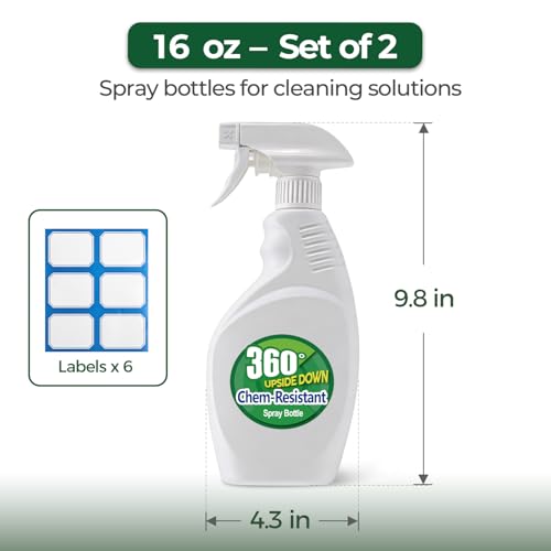 T4U Spray Bottles for Cleaning 16 oz 2 Pack, Empty Mist Sprayers | Adjustable nozzle delivers fine mist or stream for plants, hair, household solutions, gardening, salon and everyday cleaning - size: 16 OZ, 2 Pack