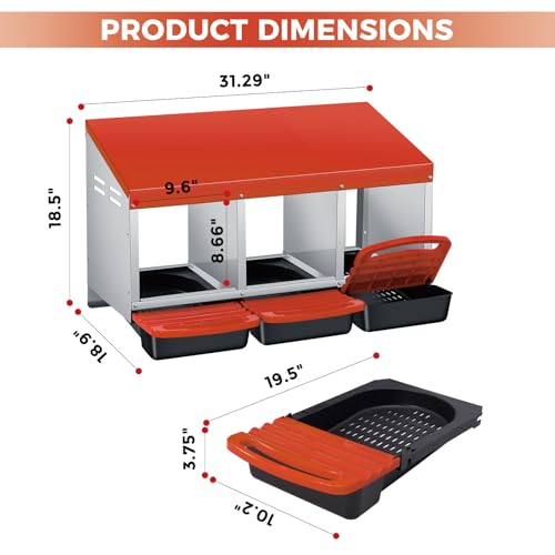 Chicken Nesting Boxes with Cleanable Pull-Out Trays, 3-Hole Wall Mount Roll Away Nest for Easy Cleaning & Egg Collection - size: 3 holes