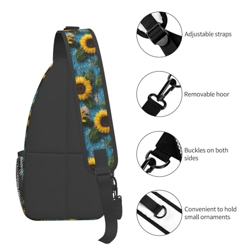 Sunflower Sling Bag for Women, Crossbody Bag Wood Board Farmhouse Sling Backpack for Men, Casual Shoulder Bags Lightweight Gym Outdoor Sports Travel Hiking Fishing Daypack - color: Sunflower