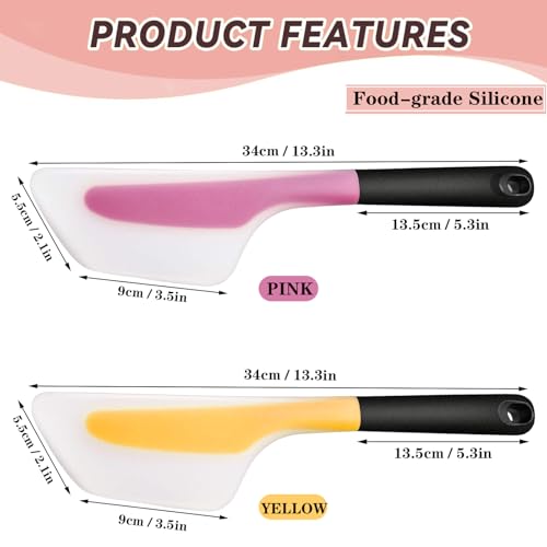 Silicone Omelette Spatula Turner, Flip Fold Omelet Turner, 13Inch | Flexible Egg Flip Tool for Non-stick Pans, Heat Resistant omelette flipper for Kitchen Omelet Pancake Crepes, Pink Yellow - color: Pink+Yellow