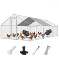 Metal Chicken Coop with Waterproof Pitched Roof, 19.7×9.8×6.4ft | Thickened Steel Frame, Predator-Proof Wire, Weatherproof & UV Resistant Cover, Detailed Assembly Guide & Tool Kit - size: 236.4"L x 118.1"W x 76.8"H