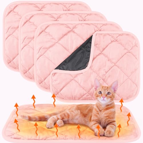 4 Pack Self Heating Cat Pad Self Warming Dog Mat Reflects Body Heat Extra Warm Thermal Pet Pad Washable Dog Cat Bed Crate Bed Mat Blanket (Pink,16 x 20 Inch) - color: Pink, size: 16 x 20 Inch