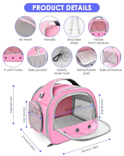 Bissap Guinea Pig Carrier Bag, Portable Small Animal Carrier Pouch for Hamster Chinchilla Bunny Hedgehog Lizard Bearded Dragon Bird Outgoing Reptile Travel Carrying Case - Pink - color: Pink