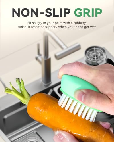 SXhyf Vegetable Brush Scrubber for Food, Black Stiff & White Soft Bristles | Potato Scrubber Brush, Produce Brush for Fruits and Veggies, Vegetable Cleaning Brush for Mushrooms, Carrots, Lemons (Green)