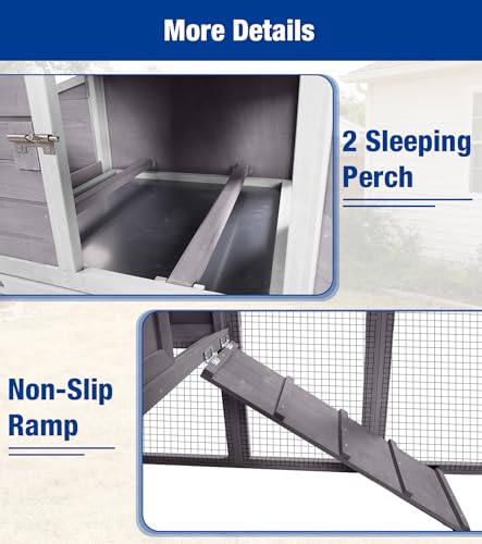 Mobile Chicken Coop with Run, Large Wooden Chicken House with Wheels, Duplex Hen House with Nesting Box, Slide-Out Tray, Waterproof Roof, Accommodates 2-4 Chickens - Grey - color: 73.4“L Light Grey