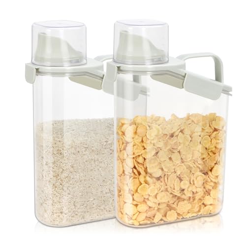 TBMax Rice Container Cereal Storage Container 2 Pack 3.2-Quart, Kitchen Pantry Dry Food Storage Holder with Easy-Pouring Spout & Handy Cup, Small Pet Dog Cat Food Dispenser for Daily Feeding - color: Beige 3.2+3.2Qt