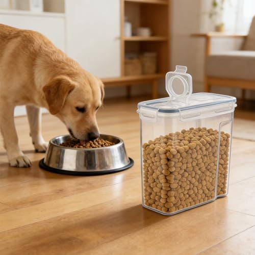 2 Pack Dog Food Storage Container Airtight - 5-7Lbs Pet Dog Cat Food Container with Lid, Scoop and Measuring Cup, Clear Plastic Dry Food Storage Bin for Dogs, Cats, Bird, Rice