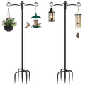 88" Adjustable Double Shepherds Hook for Outdoor, Heavy Duty 3/4" Thick Bird Feeder Pole with 5-Prong Base for Hanging Plant Baskets, Hummingbird Feeder, Solar Lights, Lanterns (2 Pack) - size: 2 Pack