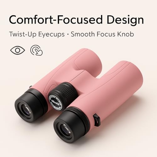 Barska Crush 10x42 Binoculars – Lightweight, Compact & Shockproof Design in Bright Colors for Hiking, Travel, Concerts, Sports, Great Gift Idea – Case & Strap Included - color: Blush Pink