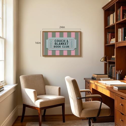CGXY Couch Blanket Book Club Wall Art, Vintage Book Club Ticket Poster Print, Pink Green Stripe Reading Room Decor, Retro Book Lover Aesthetic Picture for Bedroom Library Wood Framed 12x16 Inch - color: SofaBlanket, size: 16"L x 12"W