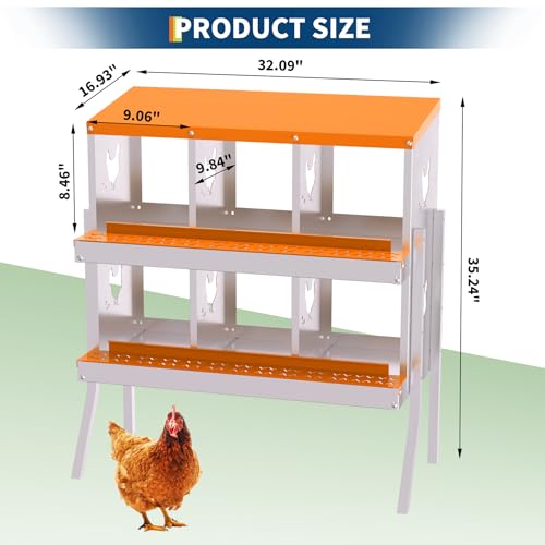 Chicken Nesting Box, 6 Compartment Galvanized Steel Chicken Laying Boxes with Removable Trays - Rust Resistant Metal Nesting Boxes for Backyard, Farms, and Chicken Coop