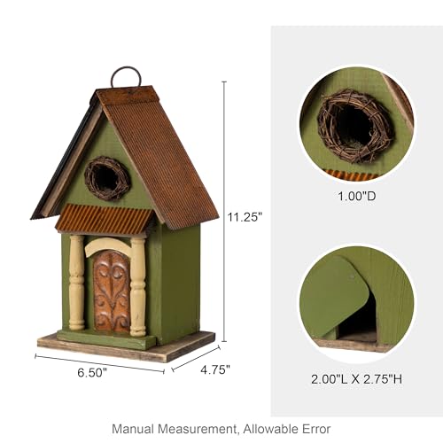 Glitzhome Bird Houses for Outside,11.25" H Vintage Wooden Bird House Garden Distressed Decorative Birdhouse for Outdoors, Hanging Birdhouse for Bluebird Hummingbird Wren Finch Cardinals Cedar (Green) - color: 11.25"H Green