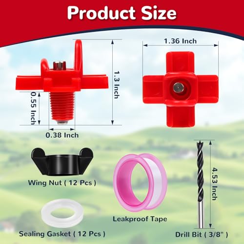 12 Pcs Horizontal Chicken Waterer Nipple, Automatic Poultry Nipple Watering | Leakproof Poultry Watering System with Drill Bits; Water Saving; Easy to Install; For Poultry Coop Ducks