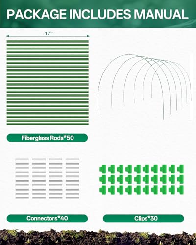 50 PCS Rust-Free Garden Hoops for Raised Beds With Garden Netting Clips | PVC-Coated Greenhouse Hoops, Garden Tunnel Hoops Kit, Plant Support for Row Cover, Netting, Shade Netting, Frost Protection - size: 50PCS