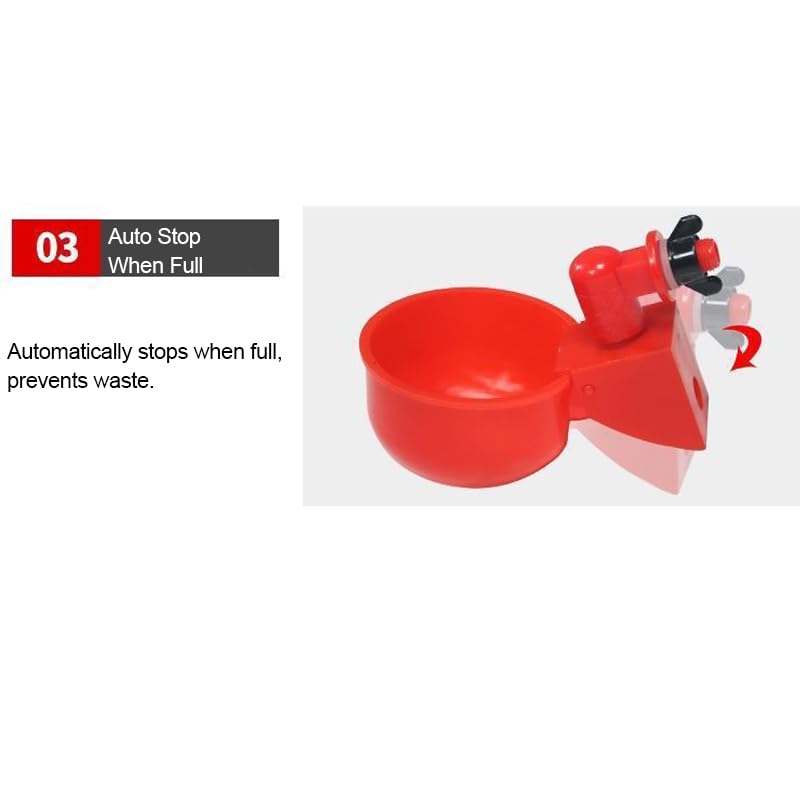 Poultry Waterer Cup – 2-Pack Automatic Drinking Bowls for Chickens, Ducks, Quail & Pigeons, Red 6.5 cm Ø, Constant Fresh Water, Screw-in Bucket or PVC System