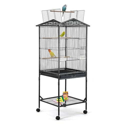 WeGear Bird Cage 47 inch Wrought Iron Parakeets Cage with Play Open Top and Rolling Stand Medium Small Bird Cage for Parrots, Budgerigars, Parakeets, Cockatiels, Lovebirds