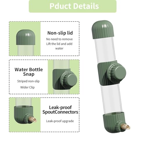 7.4 Fl Oz No Mess Bird Water Dispenser, Automatic Parrot Water Feeder with Spring Valve, Clear Cage Water Drinker for Parakeets Cockatiels Budgies Finch Lovebirds & Canary (Green, 7.4 fl oz (220ml)) | Leak-proof bird waterer For parrots, cockatiels budgie