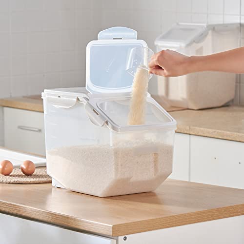 15 Liter / 30 lbs Rice Storage Container with Measuring Cup, BPA free, For Rice | Grain | Pet Food | Flour, 2 counts, Clear
