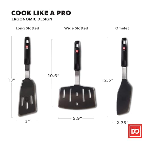 DI ORO Silicone Turner Spatula Set - 600F Heat Resistant, 3-Pc | Flexible flippers for eggs, pancakes, and crepes; Won't scratch nonstick pots and pans; BPA-free and dishwasher safe - size: Elite Set