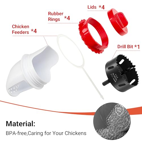 Chicken Feeder Port Kit 4 Pack, Cilkus DIY Automatic Poultry Feeder Cups for Buckets & Bins, No Waste Gravity Feed Chicken Feeder Ports with Covers for Hens, Ducks and Poultry (4-Pack) - size: 4-Pack