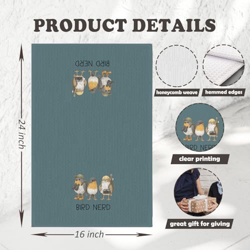 Chicimln Funny Bird Kitchen Towels, Gifts for Birds Lovers Watchers Decorative Hand Towels for Bathroom, Bird Nerd Dish Tea Towel Drying Cloth for Kitchen Decor, 16x24 Inch(Blue) - color: Blue