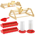 Pawaboo 7-in-1 Chicken Brooder Box Chick Starter Kit, Red + Wood Color | Includes Chicks Perches, Chicken Feeders, Chick Waterers, Chickens Feeding Spoon, Chicks Supplies (Brooder Set) - color: Red + Wood Color