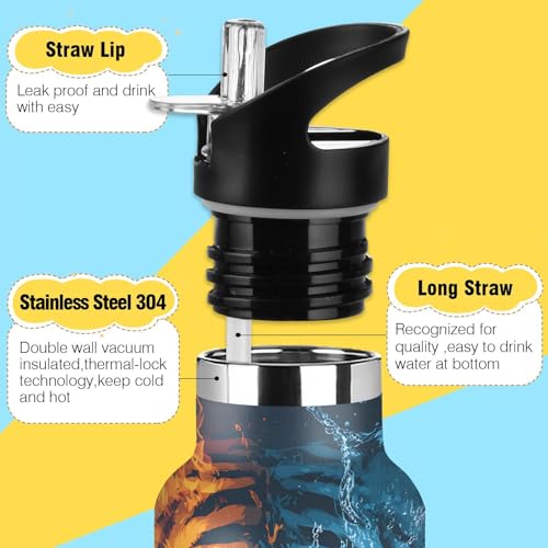 Tigers Water Bottles for Boys Tiger Leakproof Insulated Flask Jug Insulated Stainless Steel Travel Mugs Thermos Bottle Cups with Straw Lid for Sport 600ml - color: tigers face