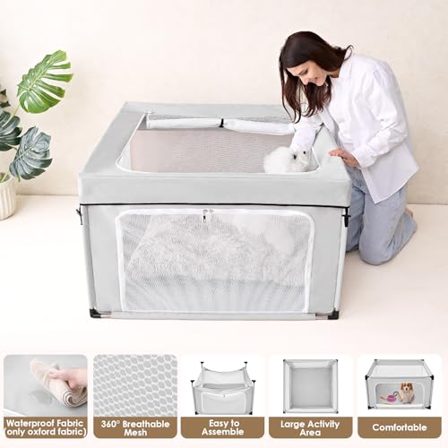 EHEYCIGA 42x42x26 Dog Playpen with Top Cover for Dogs & Cats, Sliver Grey - color: Silver Grey, style: 42x42x26(With Cover)