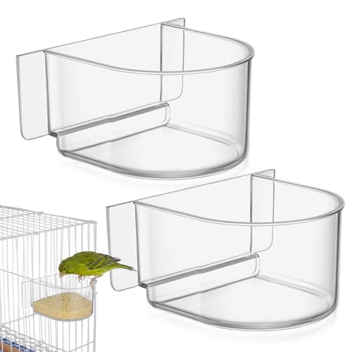 2pcs Bird Cage Food Feeder: Clear Thick Semicircle Seed Water Trough Cups - Small Animal Dish Container Box for Birds Pigeon Chicken, Transparent Cage Accessories, 4X3.2X2in