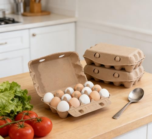 20 Pack Egg Cartons, 3x5 Style Reusable Egg Cartons Cheap Bulk | Natural Paper Pulp Egg Cartons Bulk, Sturdy Egg Holder for Fridge, Egg Carton for Fresh Chicken Eggs