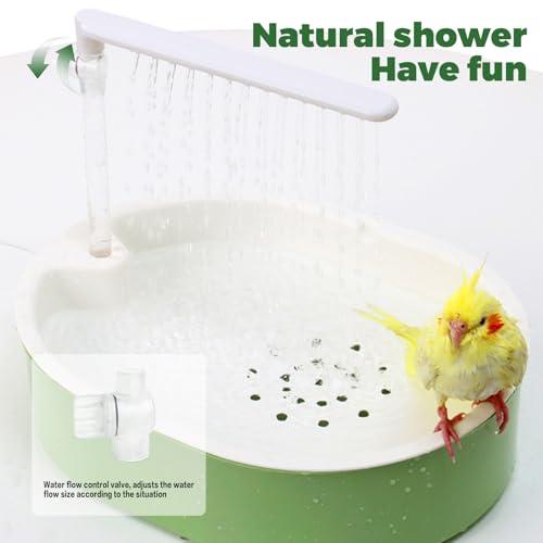 Parrot Bathtub,Bird Shower Parakeet Bath for Cage with Adjustable Water Flow Control Valve, Contains USB and Pump,Tarpaulin,for Pet Birds,Cockatiel,Budgie,Suitable for Many Kinds of Birds(Green) - color: Green and white