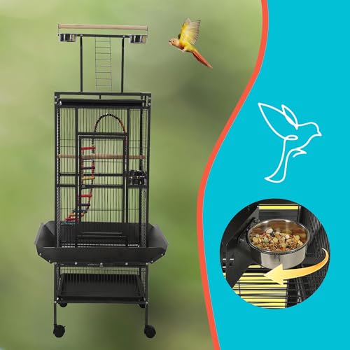 Large Bird Cages for Parrots,Bird Flight Cage for Parakeets,Cockatiel Cage for Birds,Large Parakeet Cage with Stand,Parrot Cages Cover,Seed Catcher,Toys,Feeders,Trays for Conure Canary Lovebird Budgie