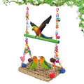 Bird Swing Mat with Wood Perch, AHIER Seagrass Bird Hammock for Conures with Chewing Toy for Parakeets, Budgie, Cockatiel Cage Accessories (Green Pole) - color: Green Pole