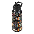 Bookshelf Water Bottle with Straws Halloween Skull Goth Insulated Bottles Travel Thermal Double Walled Vacuum Cup Leak Proof Tumbler Gifts for Readers,Reading,Bookish,Librarian-32 oz - color: black books